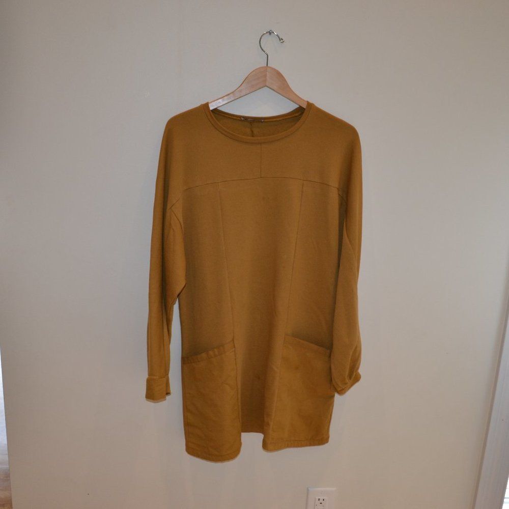 Zara Size L Gold / Beige / Orange / Tan Long Sleeve Dress